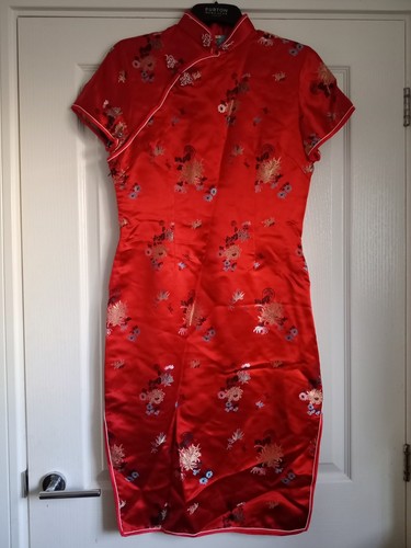 Red silk satin qipao - silk,