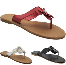 NEW LADIES WOMENS FLAT FLOWER TOE POST SUMMER BEACH HOLIDAY PARTY SANDALS SHOES