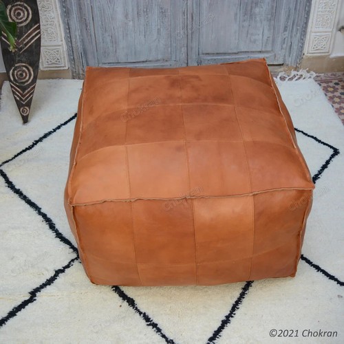 Leather boho pouf - leather,