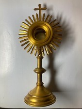 ANTIQUE MONSTRANCE OSTENSORIUM BRASS 17.5”TALL,HOLY SPIRIT DOVE,HOLY EUCHARIST D