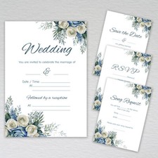 Dusty Blue Wedding Reception Invitations Day Invites Save Date Evening RSVP Rose