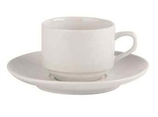 6x Stacking Cup 7oz & Saucer 6", Drinking Tea/Coffee Mug, Pure White, Crockery