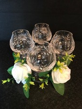 Set of 4 Vintage Crystal Brandy Glasses Etched Floral Design Heavy Items New