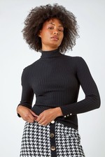 DUSK Black Ribbed Turtle Neck Jumper Size 14 Brand New Without Tags RRP £30