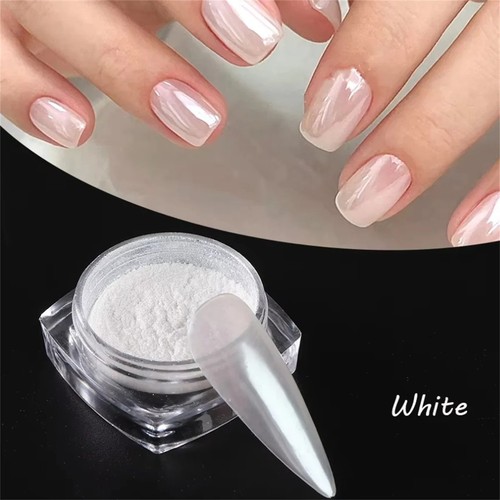 White pearl chrome nail - pearl, powder