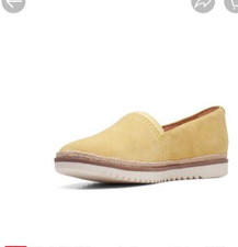 Clarks Serena Paige Loafers UK 4 EU 37 Yellow Mustard Suede Comfort Shoes
