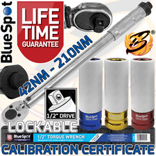 1/2" Drive Calibrated Torque Wrench Reversible & Alloy Wheel Nut Socket Set 3pcs