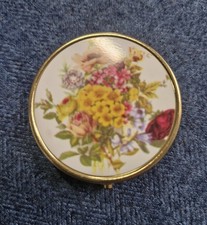 Vintage Enamel Pill Box 3 Compartments Trinket Box Floral Design Gift Idea