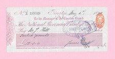 National Provincial Bank of England Ltd., Tiverton,  cheque dated 1893.