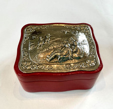 Vintage Quality Leather Trinket/Cufflink Box with Hallmarked Sterling Silver Lid