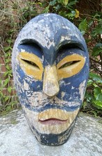 Vintage Good Unusual Early Old Hand Carved Wooden Face Mask Wall Art Curio