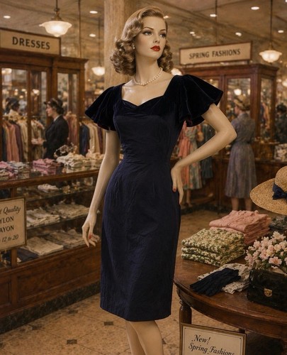 Vintage 1940s navy dress - 1940s,