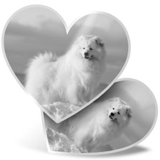 2 x Heart Stickers 15 cm - BW - Samoyed Fluffy White Dog Puppy #35429