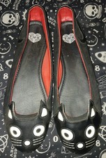 T.U.K. Tuk Ladies Shoes Black Suede Kitty Character Flats Ballerina Size 11