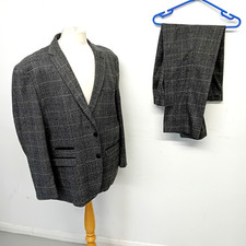 MARC DARCY MEN'S SUIT TWO PIECE GREY CHECK BLUE VELIT TRIM SIZE XL 48"