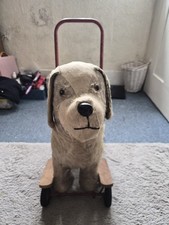 Vintage Lines & Bros Mohair Push Along/Sit on Dog on Wheels