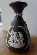 Vintage Wedgwood Jasperware Black Basalt Vase, with very fine relief decoration