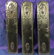 ANTIQUE SET 3 X long EDWARDIAN GEORGIAN BRASS DOOR FINGER PLATES / PUSHES