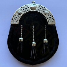 Scottish Handmade Calfskin Full Dress Leather Sporran For Sale Chrome Finish