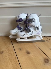 Oxelo Kids Adjustable Ice Skates – White & Purple – UK Size 1-3 Youth Ice Boots