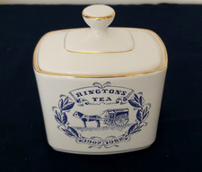 Vintage Ringtons Wade Blue & White Tea Caddy In Very Good Condition  m