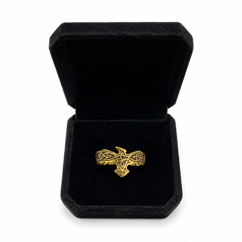 Gold raven ring viking celtic - gold,