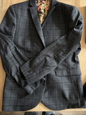 Next Men’s Blue Two Piece Suit 42s Jacket 36-91.5 Trousers Navy Blue Check