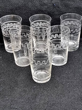Greek Key Etched Tumblers  x 6 Hand Blown Edwardian  Vintage All VGC