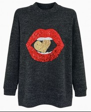 Yours Curve Size 16 Sequin Grey Super Soft Jumper Bnwt Longline Heart Lips