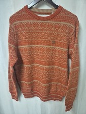 Mens TOM MORRIS St Andrews 100% Wool Orange Patterned Jumper UK L CG P14