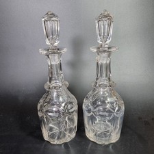Antique Pair 19thC Cut Glass Decanters 29cm High