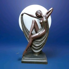 ART DECO STYLE TABLE LAMP WIDDOP BINGHAM NUDE WOMAN FROSTED GLASS BRONZED RESIN