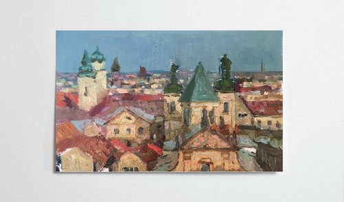 Oil painting roofs ukrainian - painting,