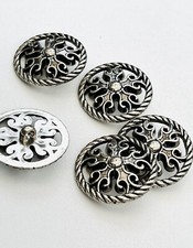 6 X Vintage Style 37mm Silver Buttons Jacket Coat Dresses Cardigan Large 24