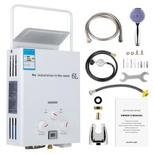 6L Tankless Hot Water Heater Instant Heating Boiler LPG Propane Gas w/Shower Kit