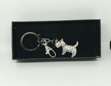 New Sparkly Glittery Metal Scottish Terrier Keyring In Box Crystals Scotty Dog 