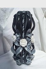 Black & White Carved Flower Candle | Monochrome Petal Pillar