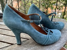 CHIE MIHARA DESIGNER TEAL GREEN  LEATHER VINTAGE DECO 30’s 40’s HEELS SHOES 40