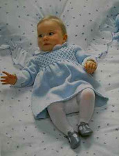 BABIES~SMOCKED~DRESS~LONG SLEEVE~4 PLY~KNITTING PATTERN SIZE 18-22" CHEST  (A66)