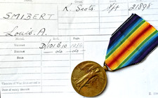 VICTORY MEDAL SJT. LOUIS A.SMIBERT R.SCOTS. BORN LEITH MIDLOTHIAN
