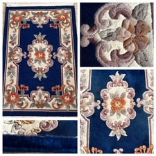 Classic Traditional Blue Oriental Rug Carpet Thick Wool Aubusson 61cm x 115cm