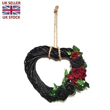 Large Wicker Heart with Black & Burgundy Roses