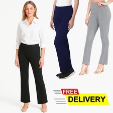 Womens Bootleg Stretch Trouser Pull On Bottoms Elasticated Waist Office Pant