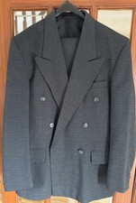 Men's Vintage Grey Check Double-Breasted Suit 38R  Polyester/wool