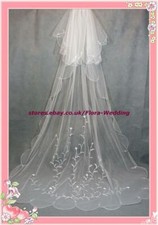 2-Tier 95"L Chapel/Cathedral Long Trailing Bridal Wedding VEIL,Embroidery Design