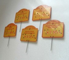 VINTAGE 5 FRENCH BUTCHERS SHOP DISPLAY PRODUCT ADJUSTABLE PRICE SIGNS 