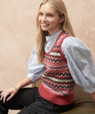 BRORA Fair Isle Wool Vest Tank Sleeveless Jumper NWT - Size 10- Watermelon