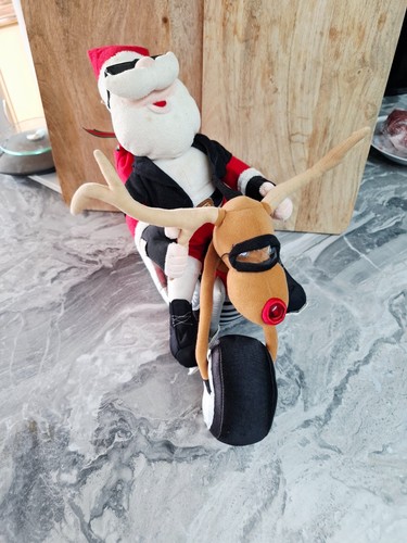 Santa and rudolph motorbike - and,
