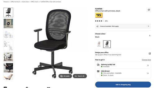 Ikea flintan black - black, office