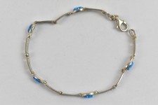 Vintage Sterling Silver Chain Bracelet Blue Fire Opal Stones 925 17cm Length
